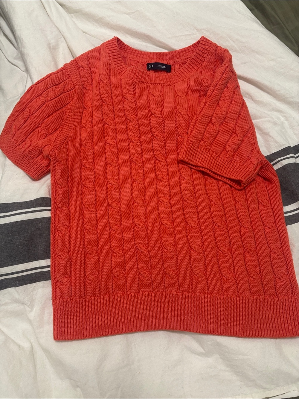 GAP Short Sleeve Cable Knit Sweater - Coral Orange
